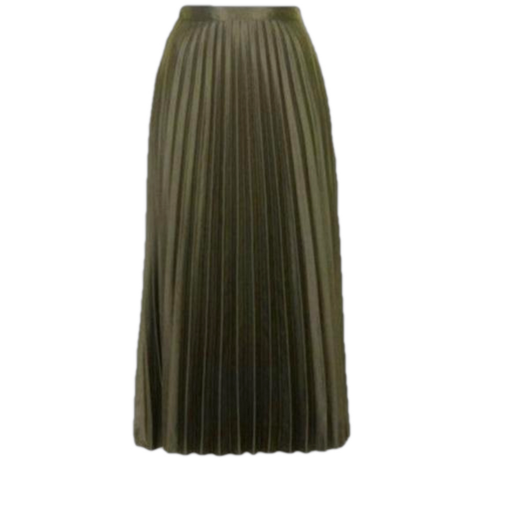TOPSHOP PETITE Accordion Pleated Satin Olive Green Skirt, Size 0 - Picture 7 of 11